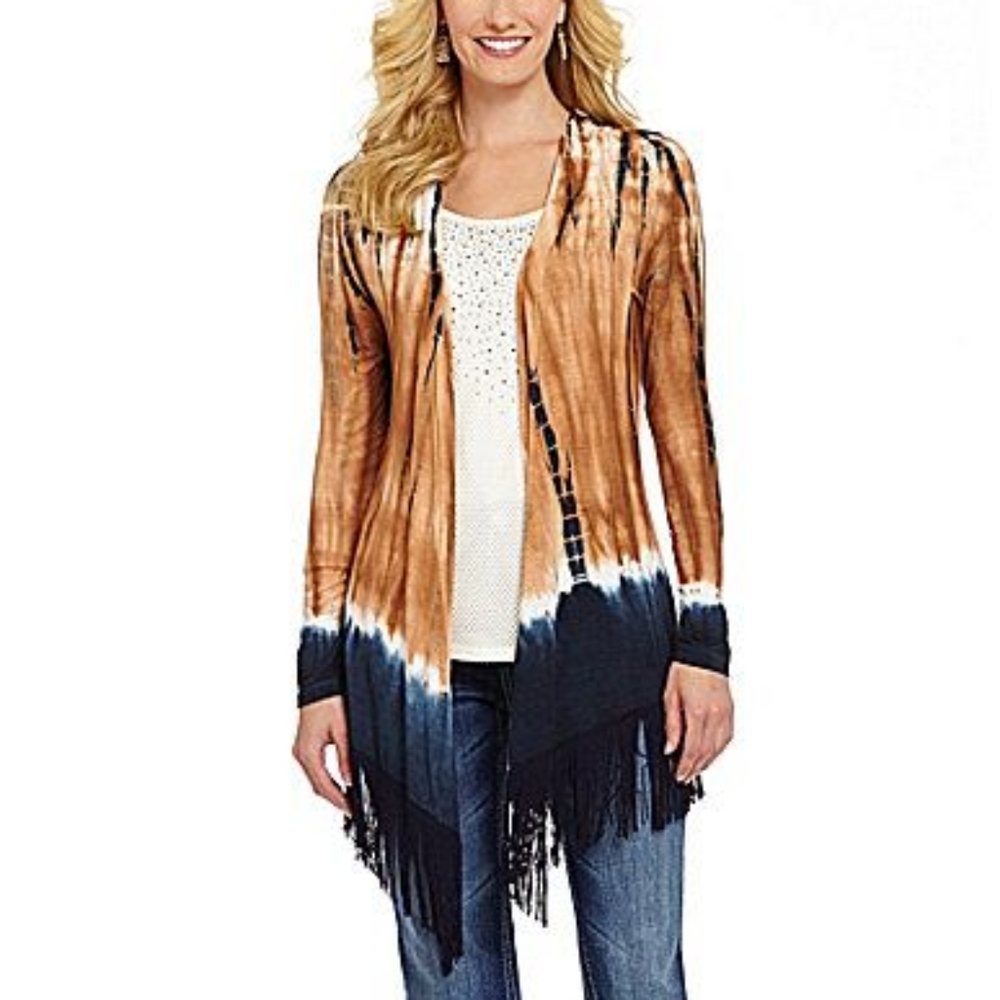 Tie dye fringe cardigan